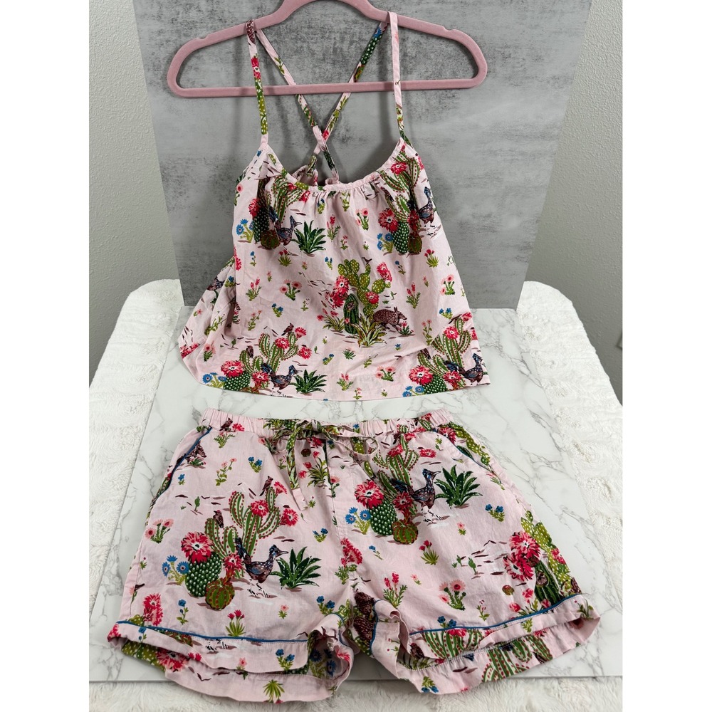 Printfresh Desert Roadrunner Cami Shorts Pajama Set Pink Organic Cotton Small